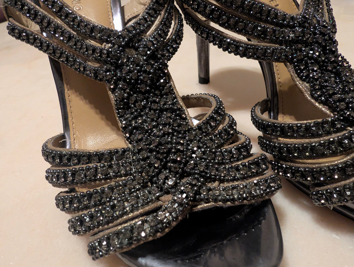 Antonio Melani, Beaded Evening Sandals (Size 6.5M ） Leather Sole