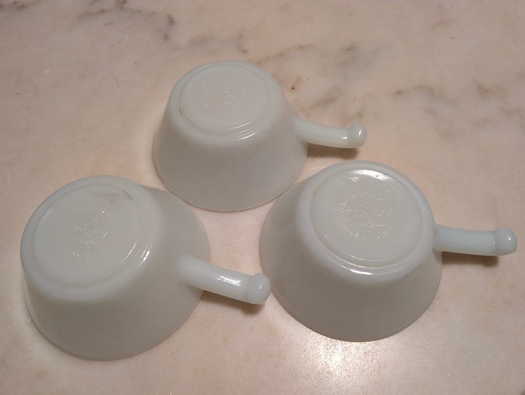 Fire-King Anchor Hocking Milk Glass Chili Bowls Soup Bowls With Handles (3)