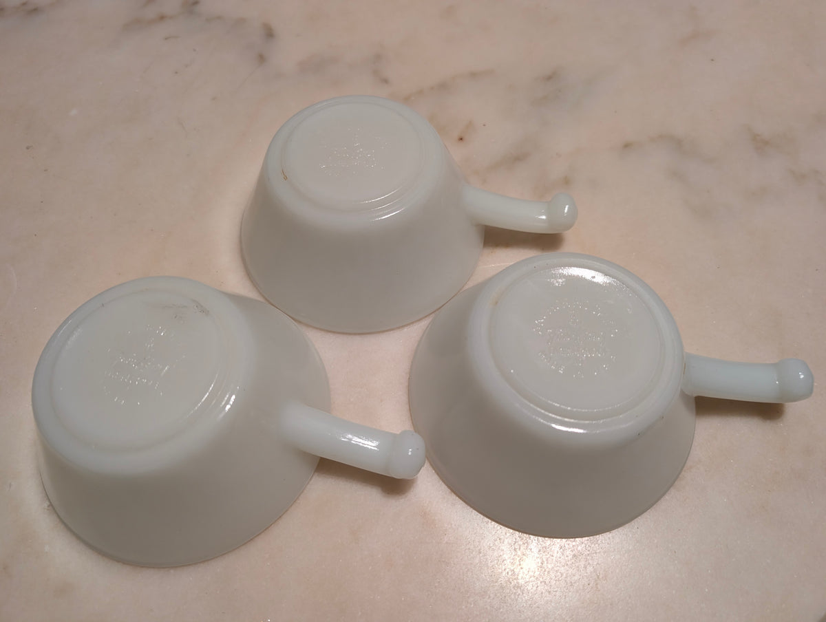 Fire-King Anchor Hocking Milk Glass Chili Bowls Soup Bowls With Handles (3)