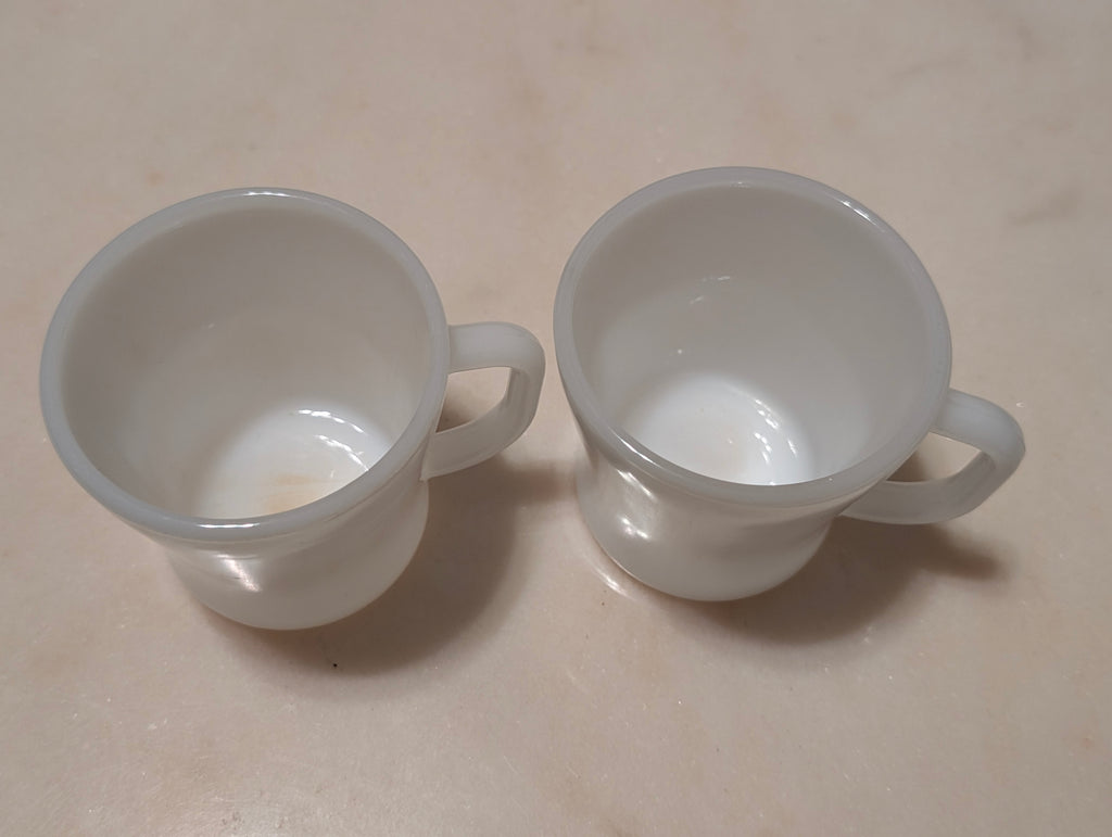 Vintage Federal Glass White Milk Glass Coffee Mugs D-Handle Set of 2 USA