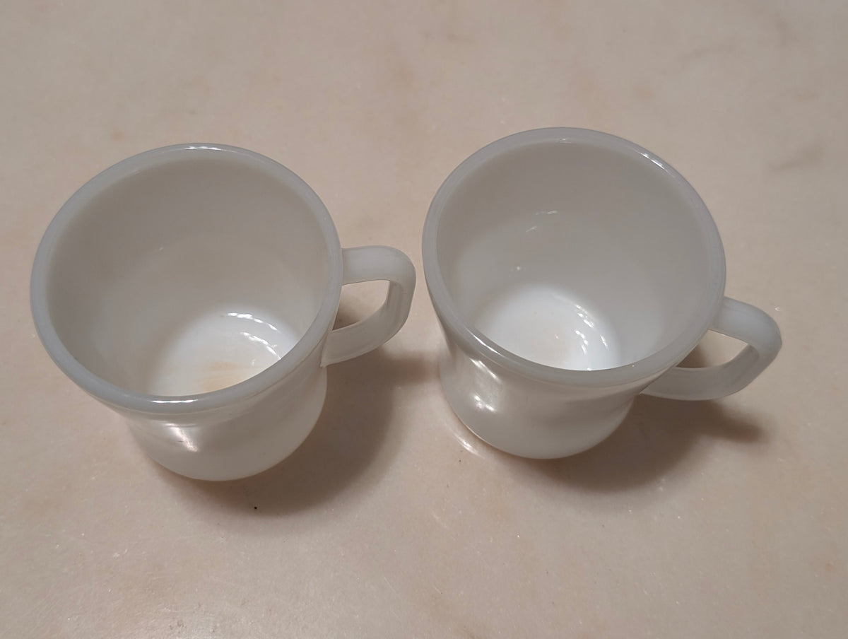 Vintage Federal Glass White Milk Glass Coffee Mugs D-Handle Set of 2 USA