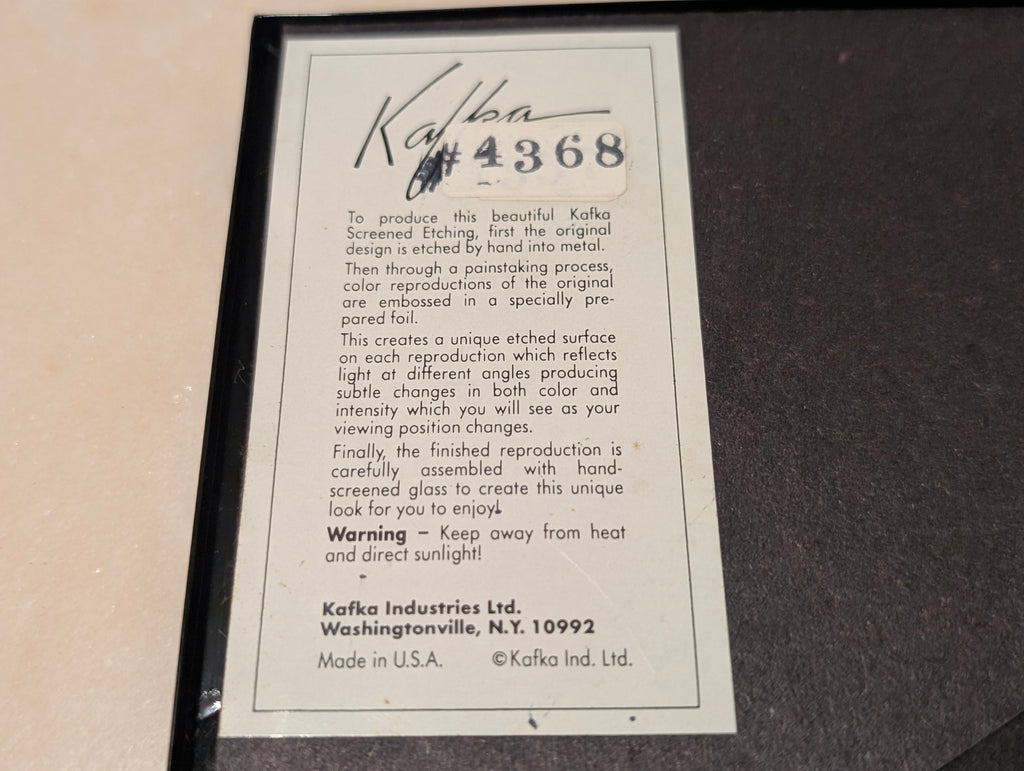 Vintage Kafka Industries #4368 Hummingbird & Rose 3D Foil Wall Art Framed Made in USA
