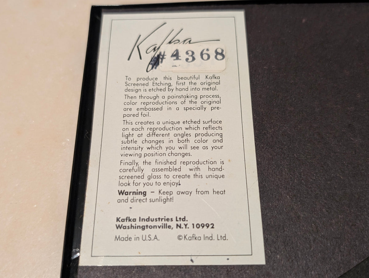 Vintage Kafka Industries #4368 Hummingbird & Rose 3D Foil Wall Art Framed Made in USA