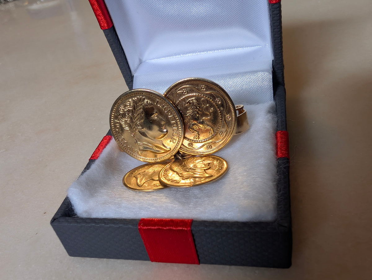 Vintage Sarah Coventry Coin Clip Earrings Gold Tone Napoleon French Coin Design