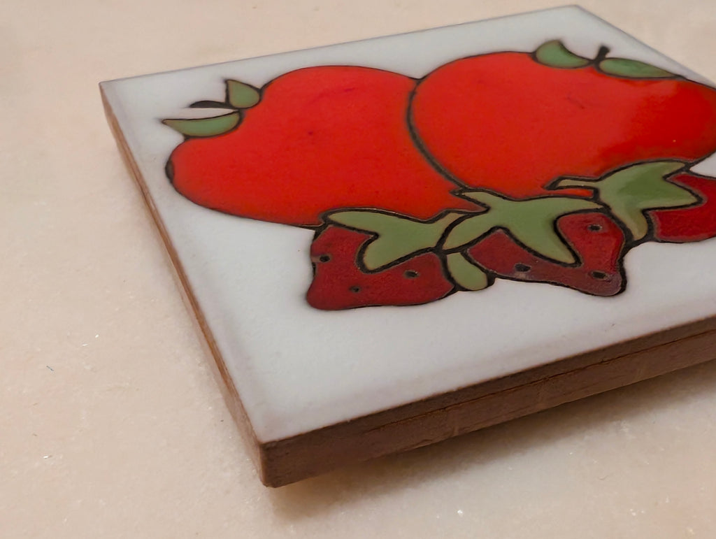 Vintage Italian Hand-Painted Strawberry Ceramic Trivet • Made in Italy • 1986
