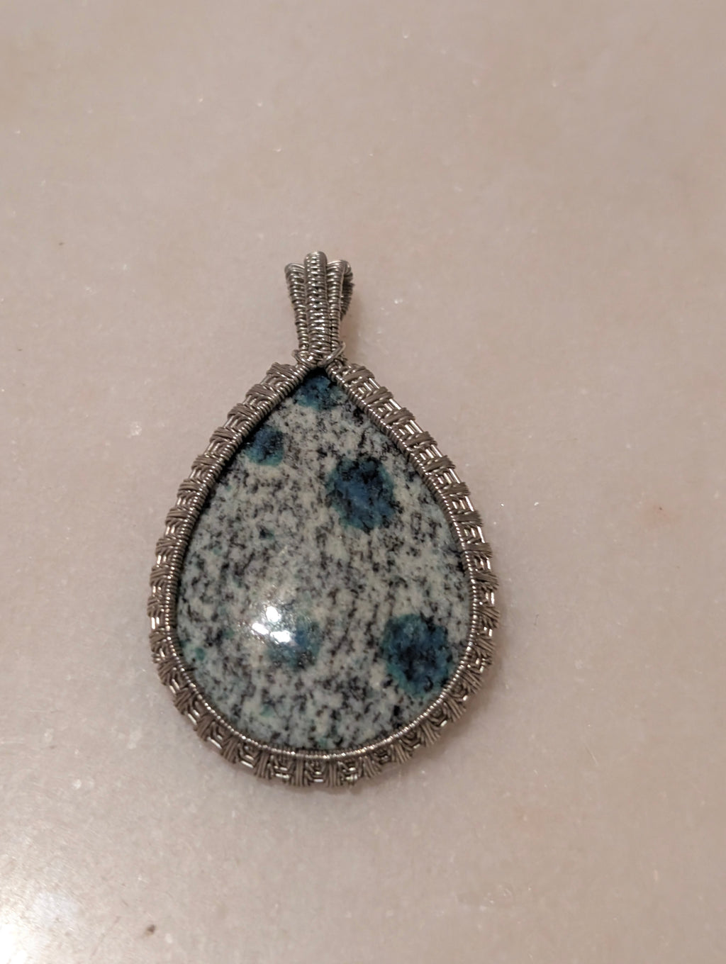 Handmade Wire Wrapped Natural Stone Teardrop Pendant