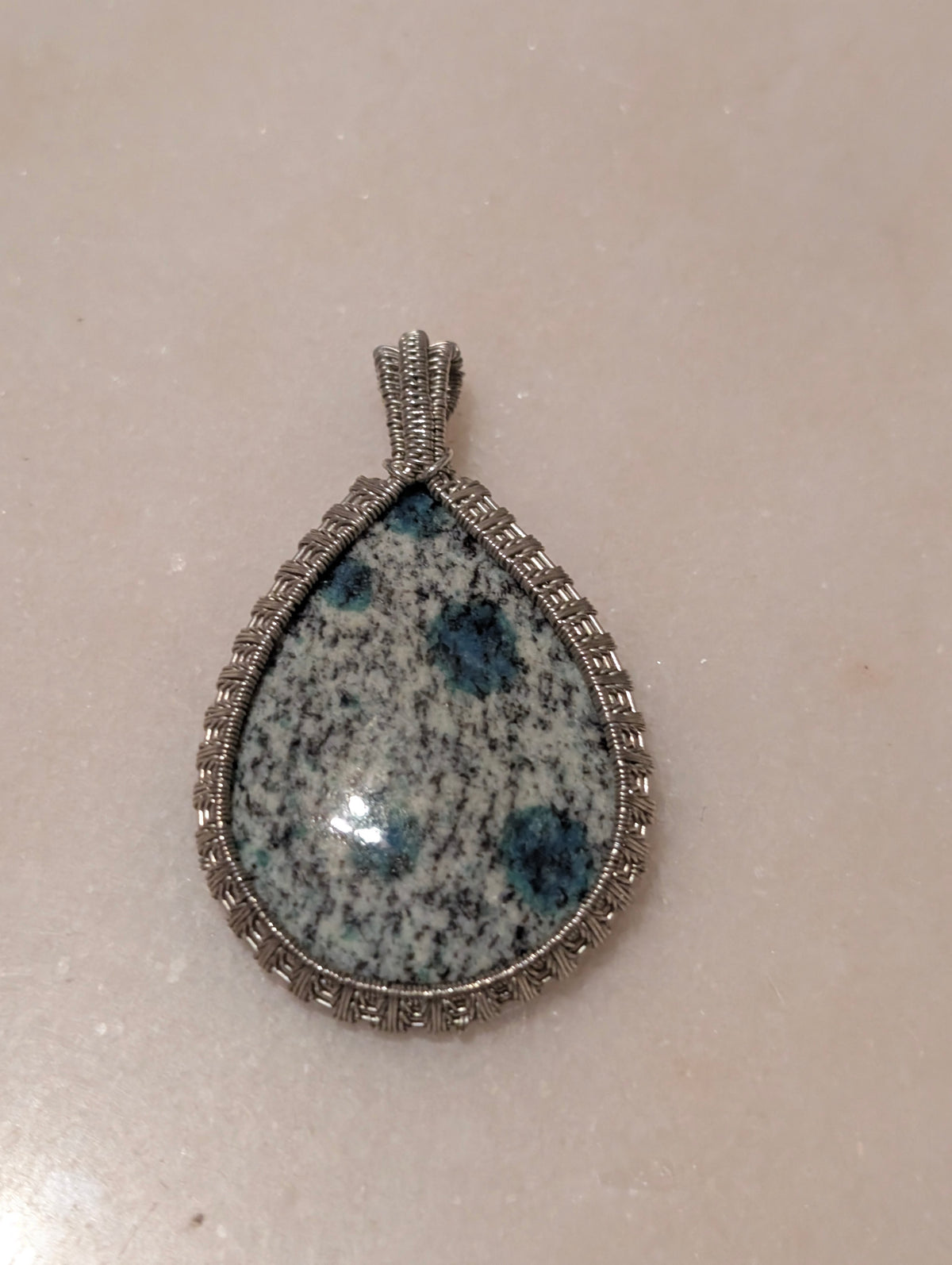 Handmade Wire Wrapped Natural Stone Teardrop Pendant