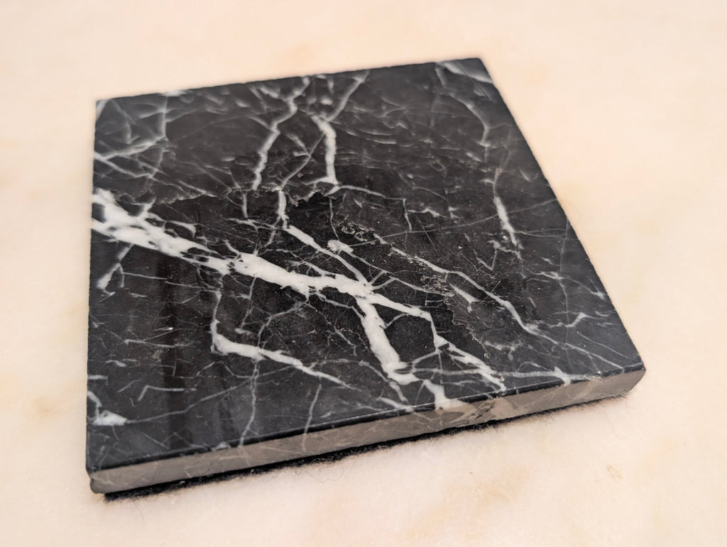 Set of 2 Natural Stone Square Coasters,  Marble & Granite Felt Bottom