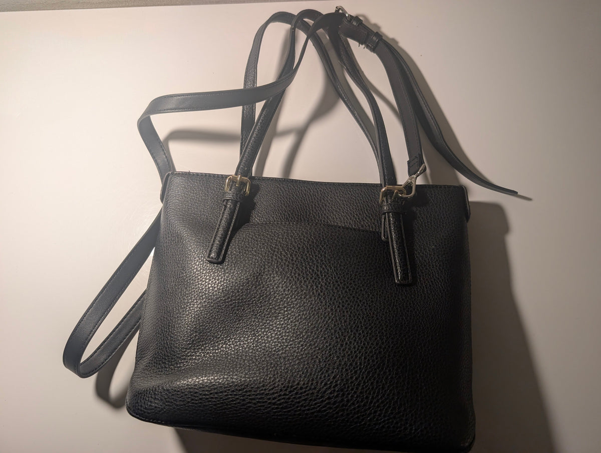Anne Klein Black Pebbled Faux Leather Tote Crossbody Bag
