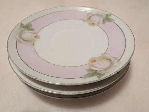 Antique Royal Rudolstadt Prussia Hand Painted Floral Saucers Set of 3 Pink Rose Gold Trim
