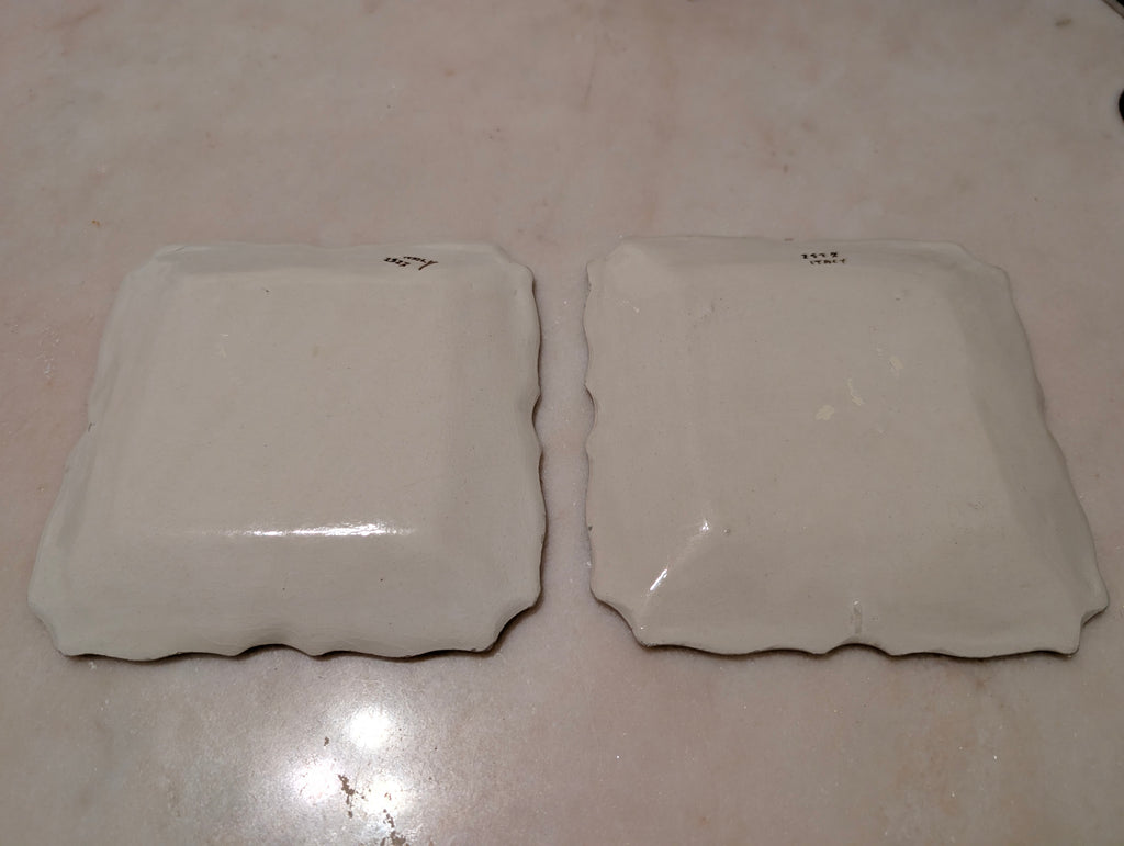 Vintage Italian Hand Painted Ceramic Landscape Plates Set of 2 Scalloped, Made in Italy