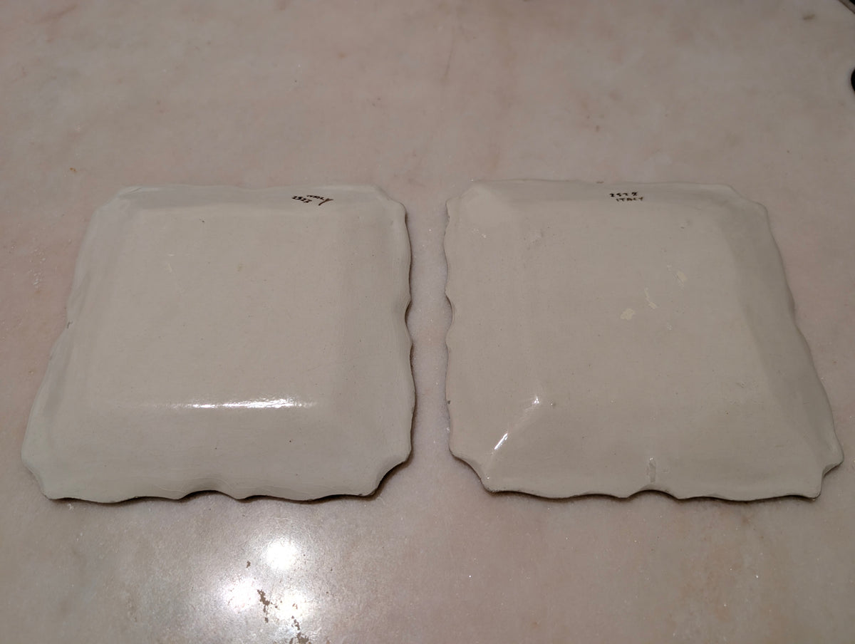 Vintage Italian Hand Painted Ceramic Landscape Plates Set of 2 Scalloped, Made in Italy