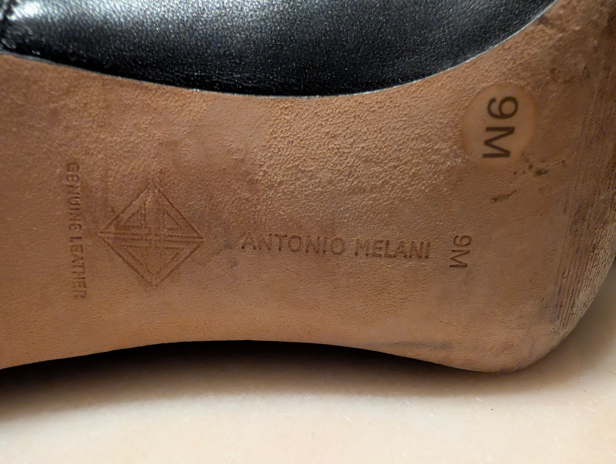 Antonio Melani Black Leather D'Orsay Court Shoes Heels Pumps (9M)