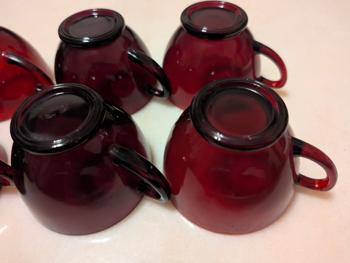 Vintage Anchor Hocking Ruby Red Glass Tea Cups – Set of 8 – Cranberry Glass Cups