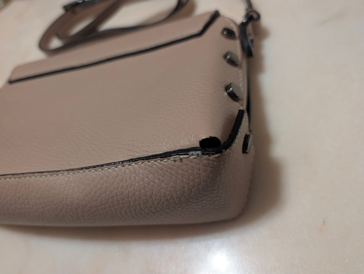 Italian Leather Crossbody Shoulder Bag Taupe Pebbled Leather Made Italy