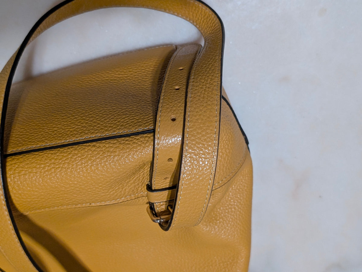 Coach F72645 Mustard Yellow Pebbled Leather Backpack Drawstring Flap Bag