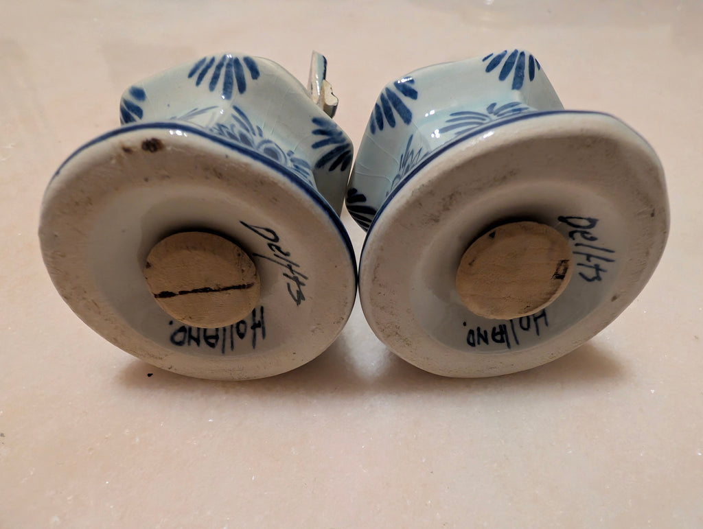 Vintage Delft Blue Holland Windmill Salt & Pepper Shakers Rotating Blades Pair