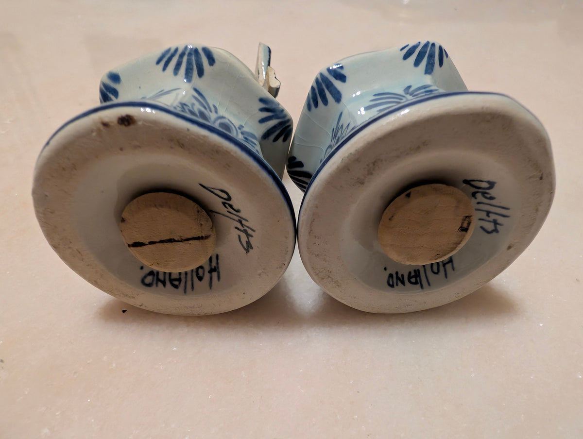 Vintage Delft Blue Holland Windmill Salt & Pepper Shakers Rotating Blades Pair