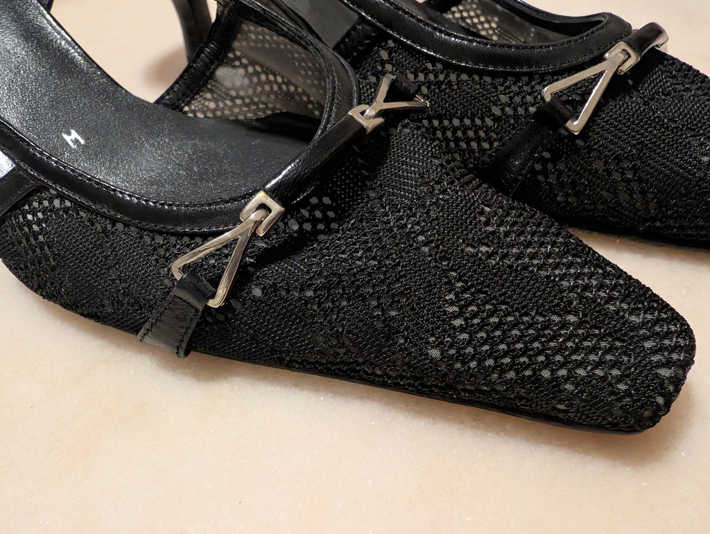 Stuart Weitzman black mesh slingback heels 7M