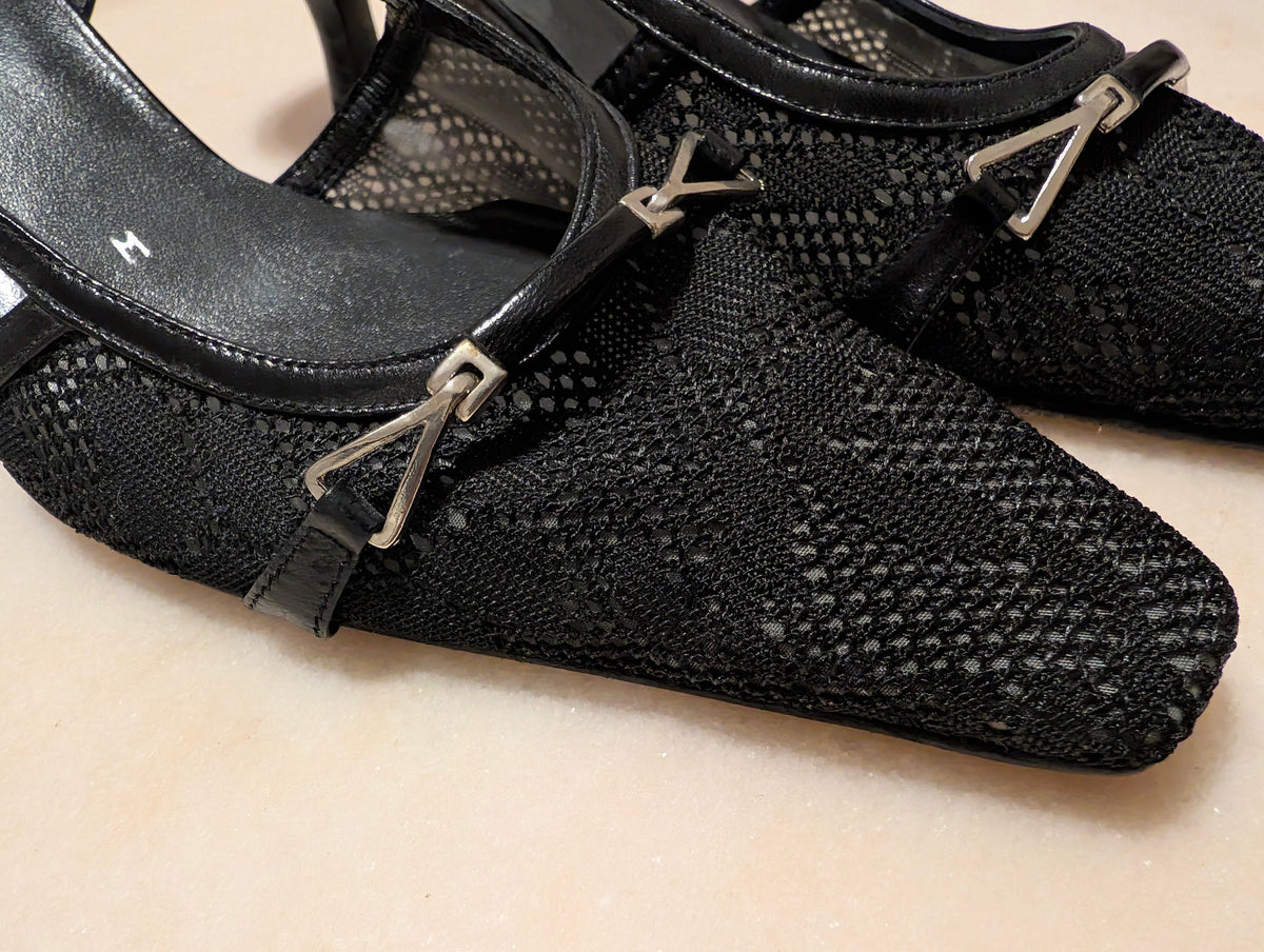 Stuart Weitzman black mesh slingback heels 7M