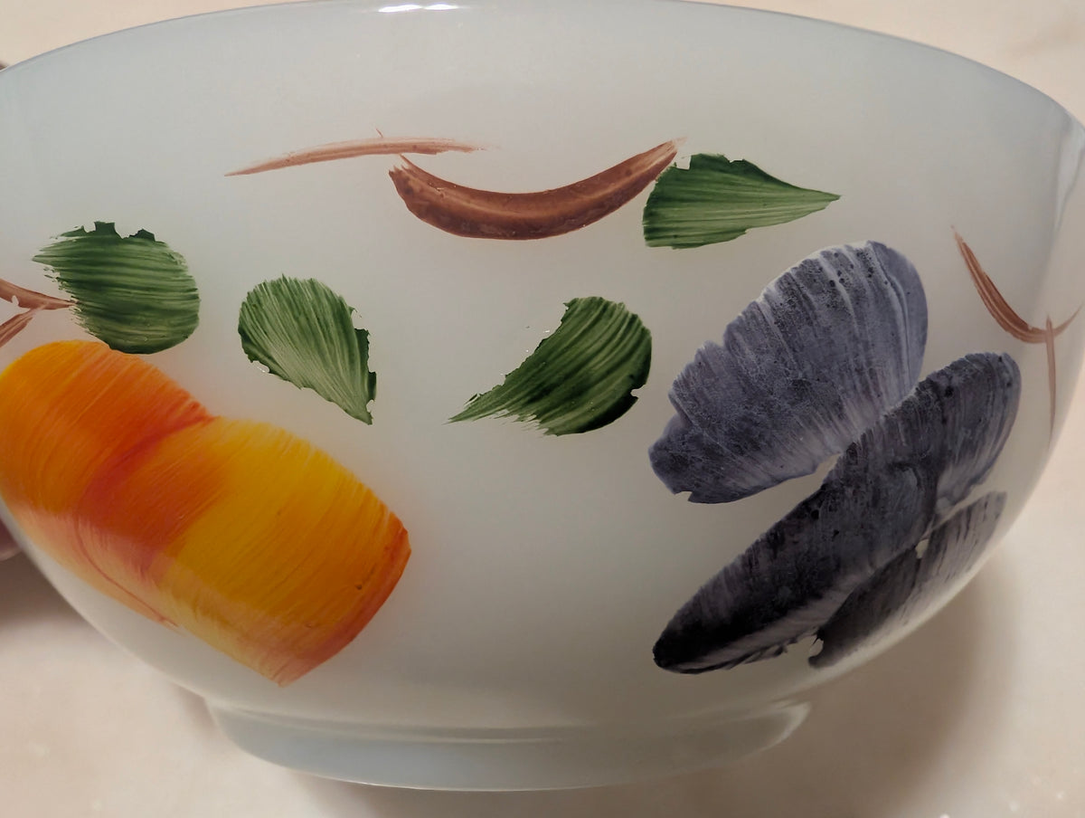 Vintage Fire-King Golden Harvest Milk Glass Bowl Hand Painted USA