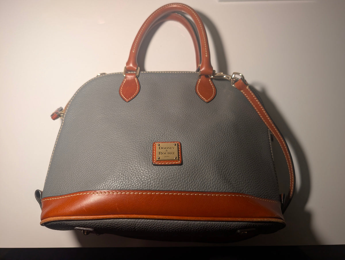 Dooney & Bourke Pebble Grain Dome Satchel Gray Brown Leather Crossbody Bag