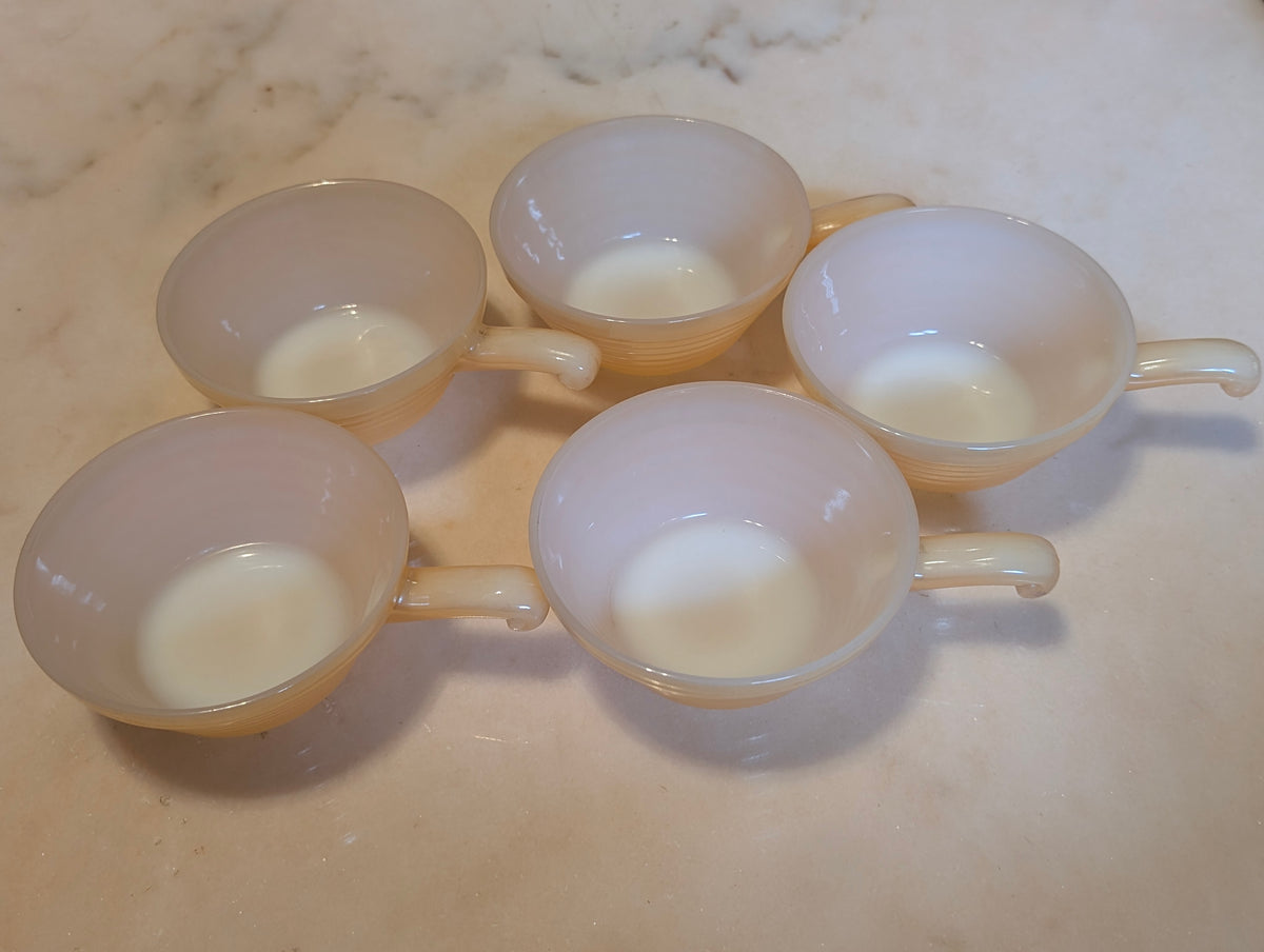 Vintage Fire-King Peach Lustre Milk Glass Tea Cups – Set of 5 – Oven Fire-King Made in USA