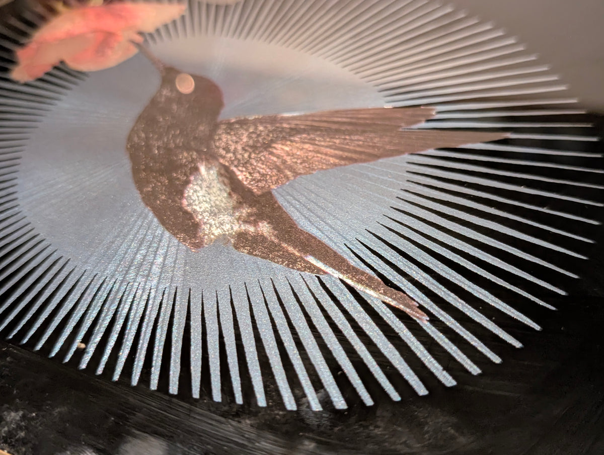 Vintage Kafka Industries #4368 Hummingbird & Rose 3D Foil Wall Art Framed Made in USA