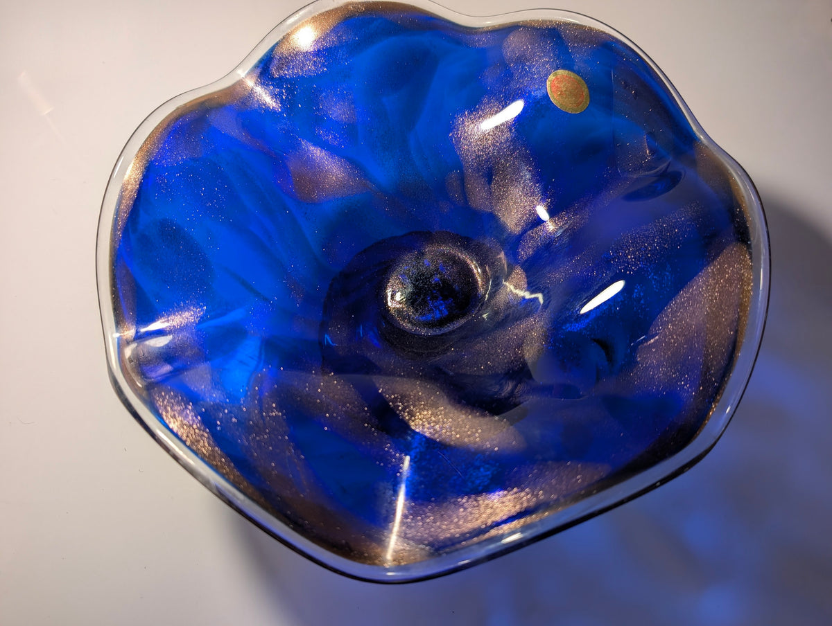 Murano Made in Italy Cobalt Blue Art Glass Pedestal Bowl Centerpiece
