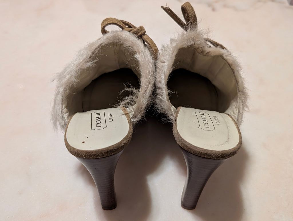 Coach Krisly Suede Leather Lace-Up Mule Heels Women's Size 10B Made in Italy
