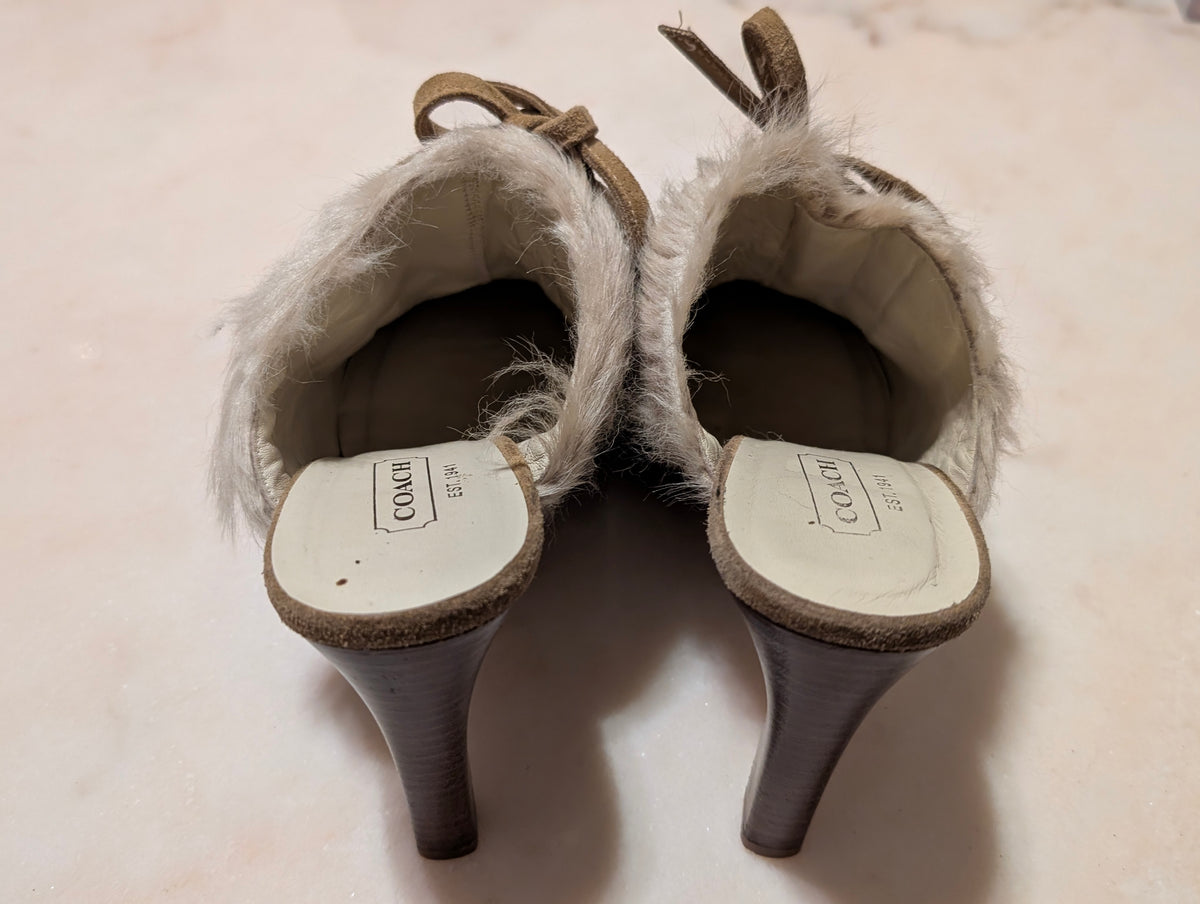 Coach Krisly Suede Leather Lace-Up Mule Heels Women's Size 10B Made in Italy