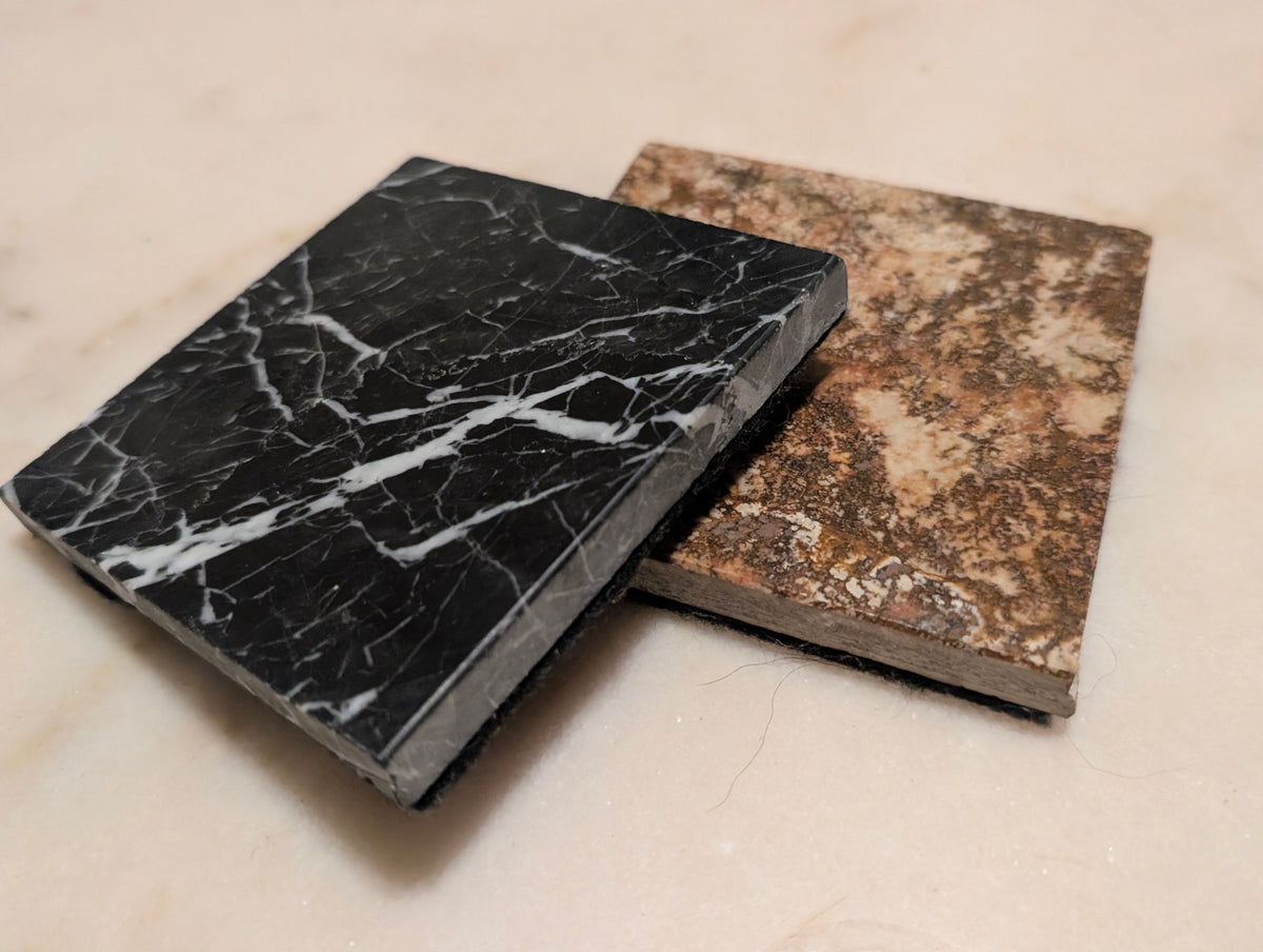 Set of 2 Natural Stone Square Coasters,  Marble & Granite Felt Bottom