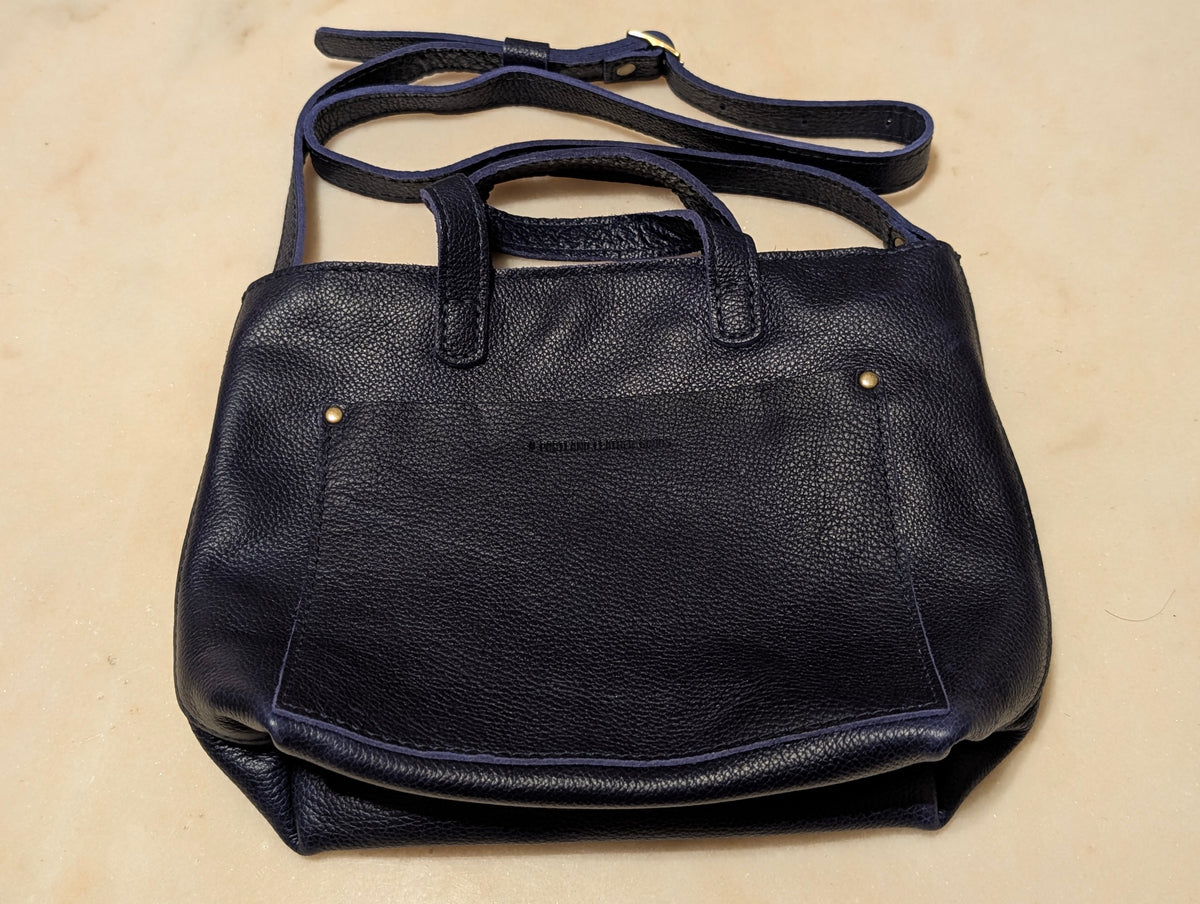 Portland Leather Goods Navy Leather Crossbody Tote Shoulder Bag Adjustable Strap