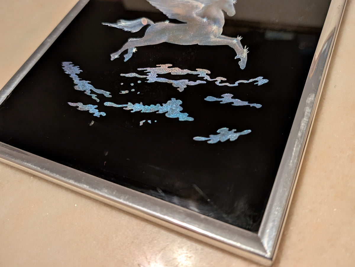 Vintage Kafka Industries #4032 Pegasus 3D Foil Wall Art Framed Fantasy Decor Made in USA 1985