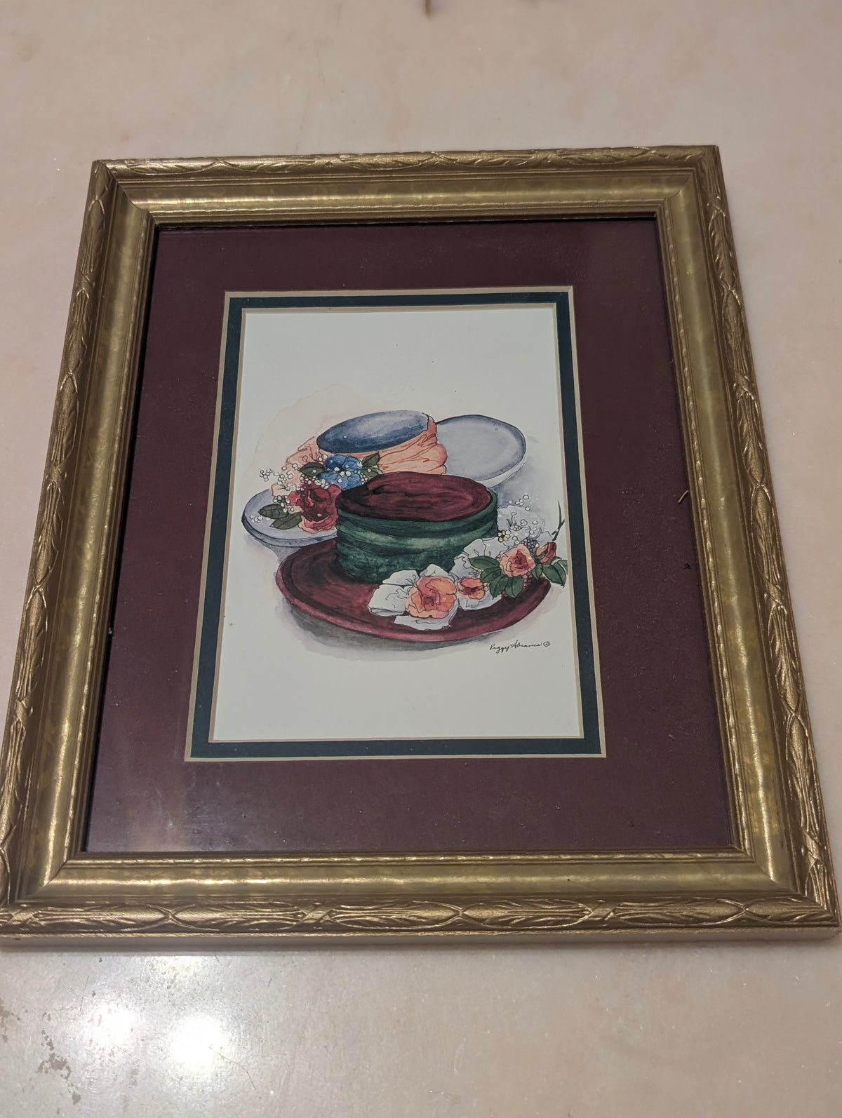 Vintage Peggy Abrams Framed Art Print Set – Victorian Hats & Floral Decor