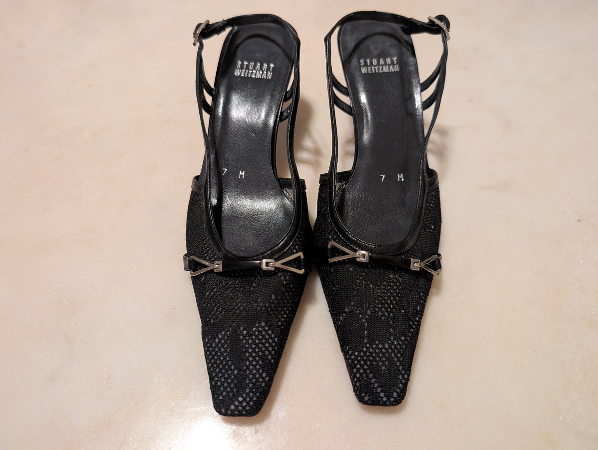 Stuart Weitzman black mesh slingback heels 7M