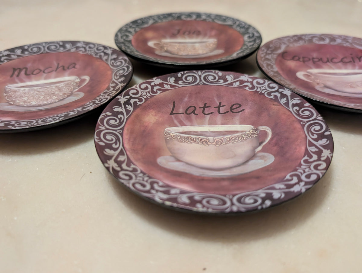 Set of 4 Decorative Coffee Theme Accent Plates decor