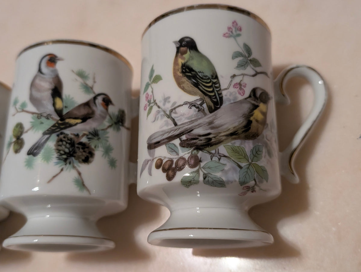 Royal Crown Japan Bird Pedestal Coffee Tea Mugs (3) Gold Trim Porcelain