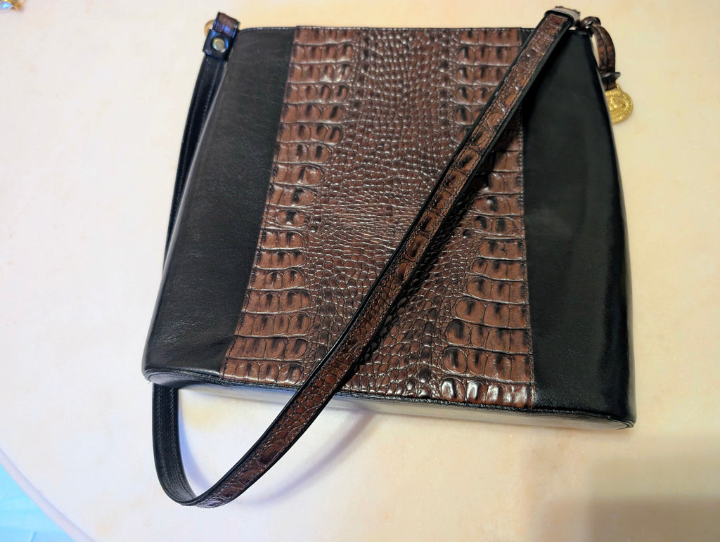 Vintage Brahmin Leather Croc Embossed Shoulder Bag