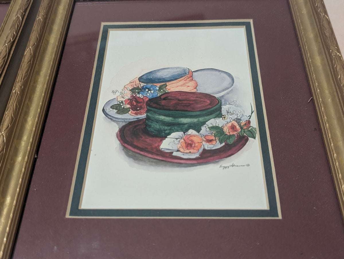 Vintage Peggy Abrams Framed Art Print Set – Victorian Hats & Floral Decor