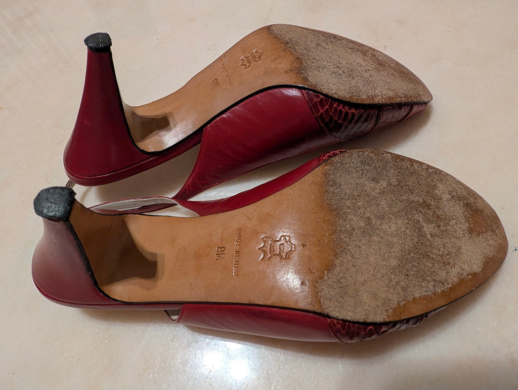 Jancolini Made in Italy Red Leather Slingback Heels Size 8M Peep Toe