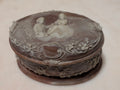 Vintage Genuine Incolay Stone Oval Jewelry Trinket Box Hinged Lid Handcrafted USA Cherubs