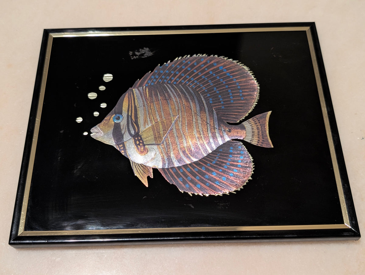 Vintage Kafka Industries #4416 Tropical Butterflyfish 3D Foil Wall Art Framed Made in USA