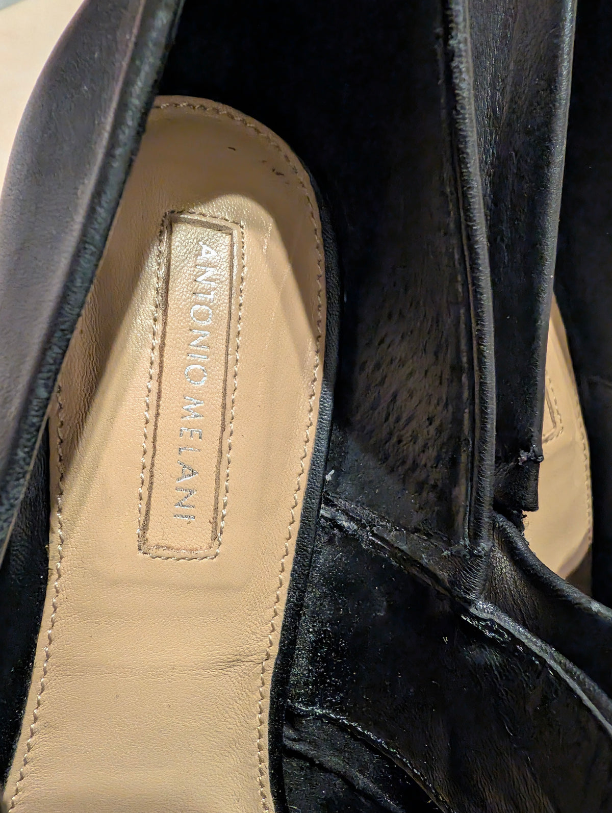 Antonio Melani Black Leather D'Orsay Court Shoes Heels Pumps (9M)