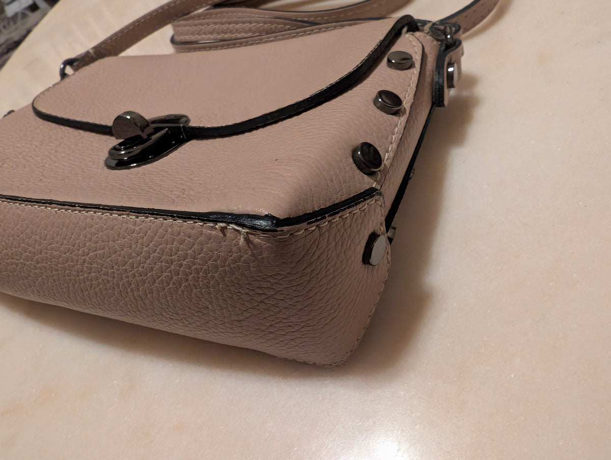 Italian Leather Crossbody Shoulder Bag Taupe Pebbled Leather Made Italy