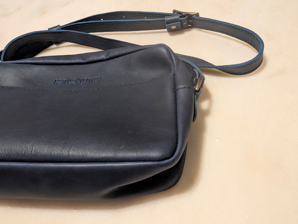 Portland Leather Goods Full Grain Leather Crossbody Purse Navy Blue