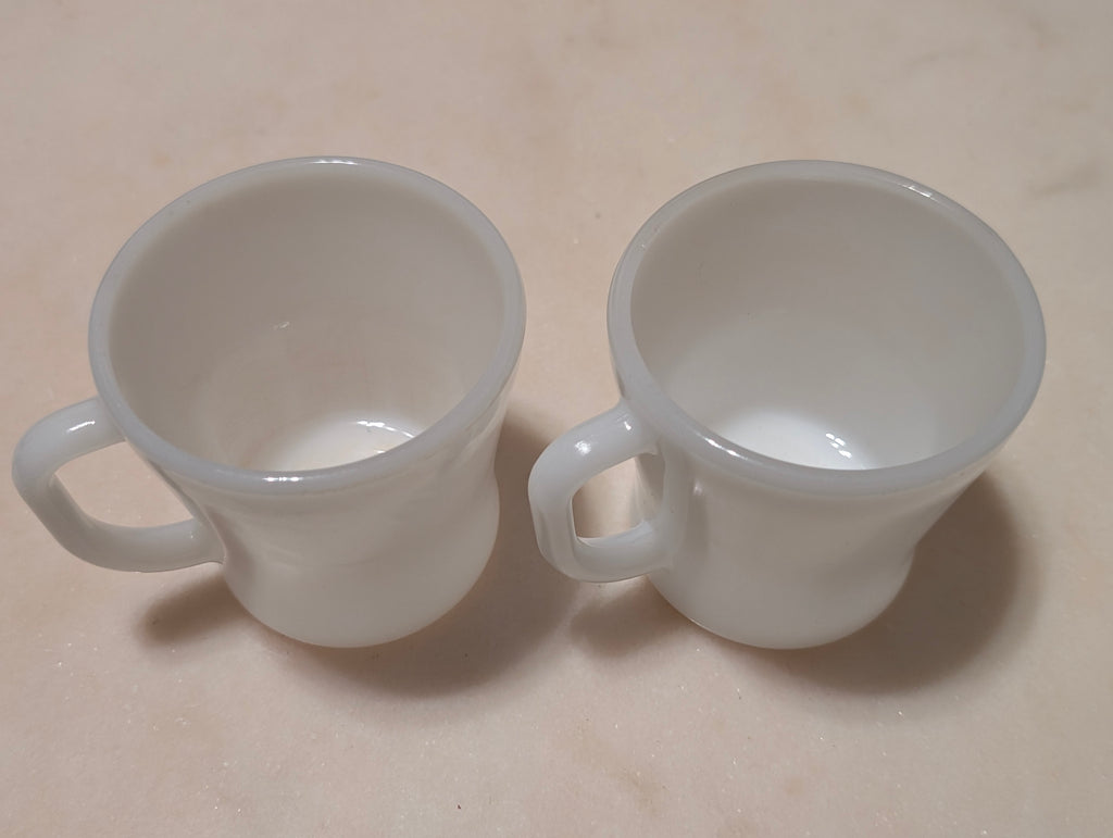 Vintage Federal Glass White Milk Glass Coffee Mugs D-Handle Set of 2 USA