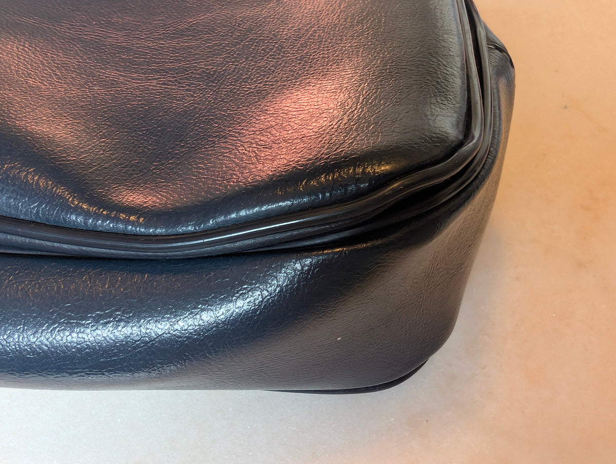 Vintage Navy Blue Frame Handbag Top Handle Purse Structured Bag