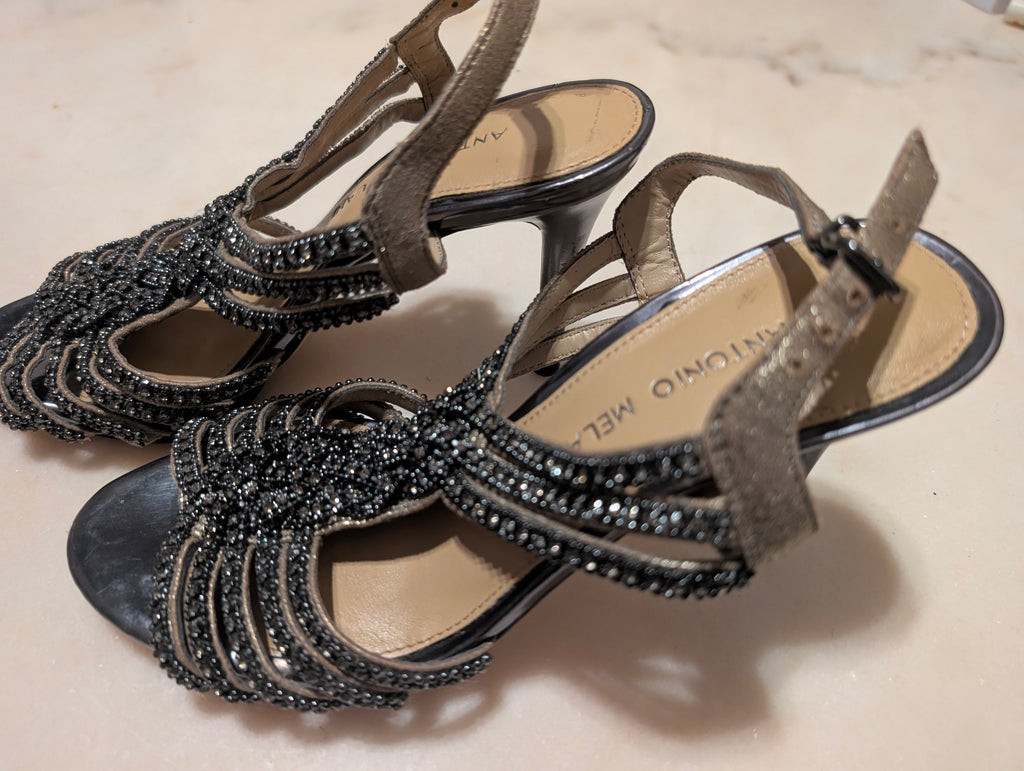 Antonio Melani, Beaded Evening Sandals (Size 6.5M ） Leather Sole