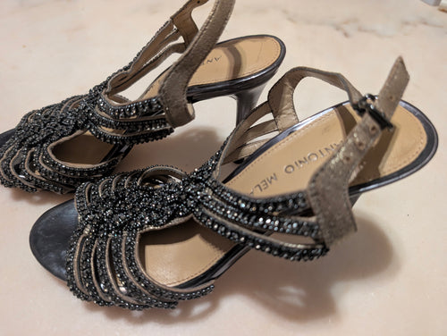 Antonio Melani, Beaded Evening Sandals (Size 6.5M ） Leather Sole